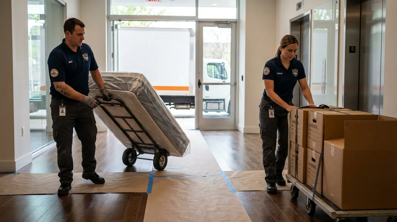 Professional apartment movers loading elevator in Coopersburg, PA